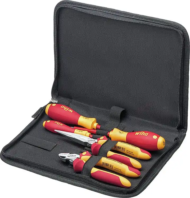 Werkzeug-Set Wiha® Schraubendreher, Seitenschneider, Flachrundzange, 5-teilig, mit Werkzeugmappe Begrenztes Angebot